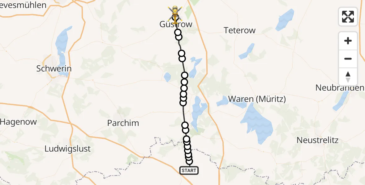Routekaart van de vlucht: Rettungshubschrauber nach Lüssow, L 14