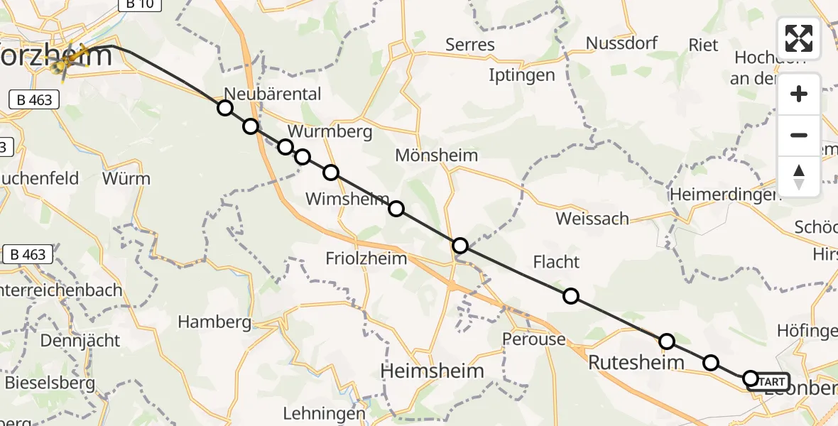 Flugroute Rettungshubschrauber Leonberg Hospital Heliport - Pforzheim, 16 Februar 2026, 11:40