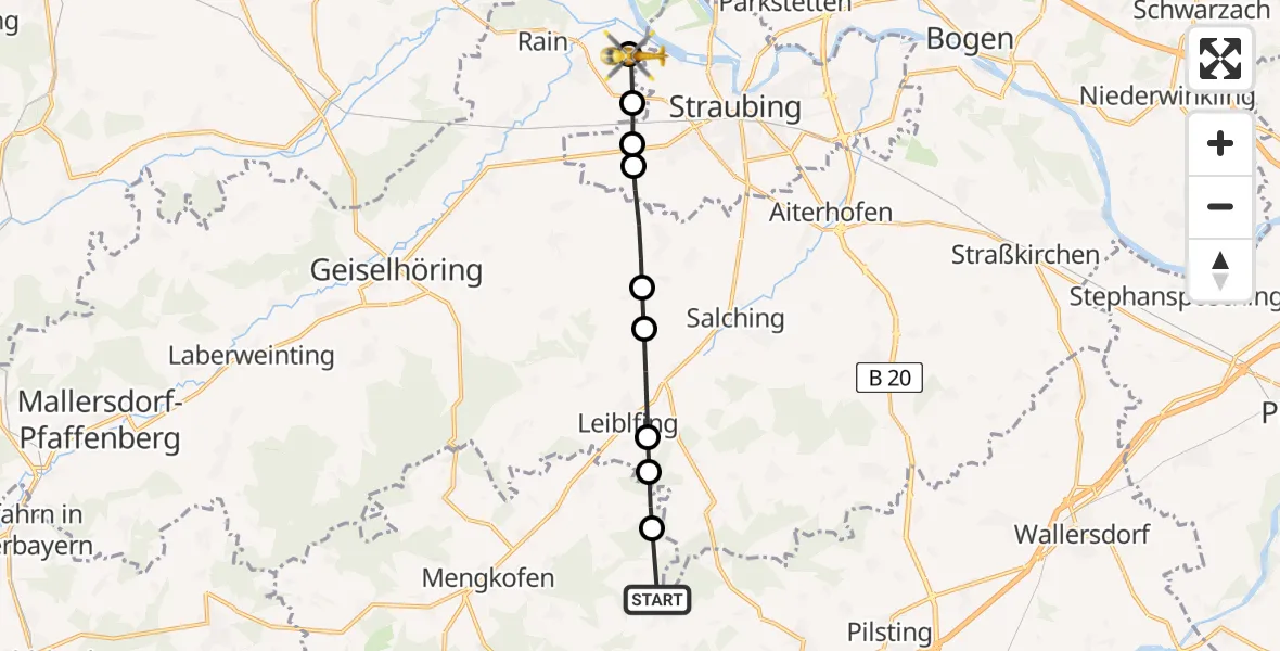 Flugroute Rettungshubschrauber Ottering - Straubing Airport, 16 Februar 2026, 11:48