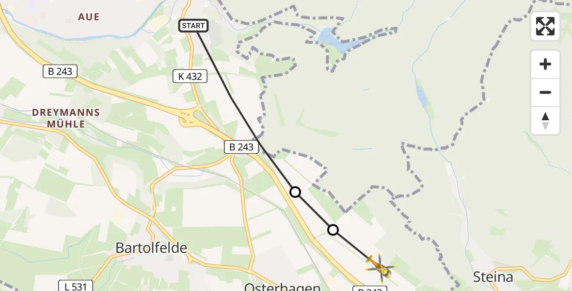 Flugroute Rettungshubschrauber Bad Lauterberg im Harz - Osterhagen, 16 Februar 2026, 11:48