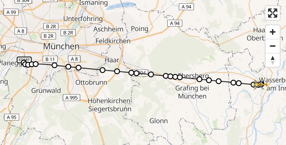 Flugroute Rettungshubschrauber DRF Air Rescue München Heliport - Edling, 16 Februar 2026, 11:53