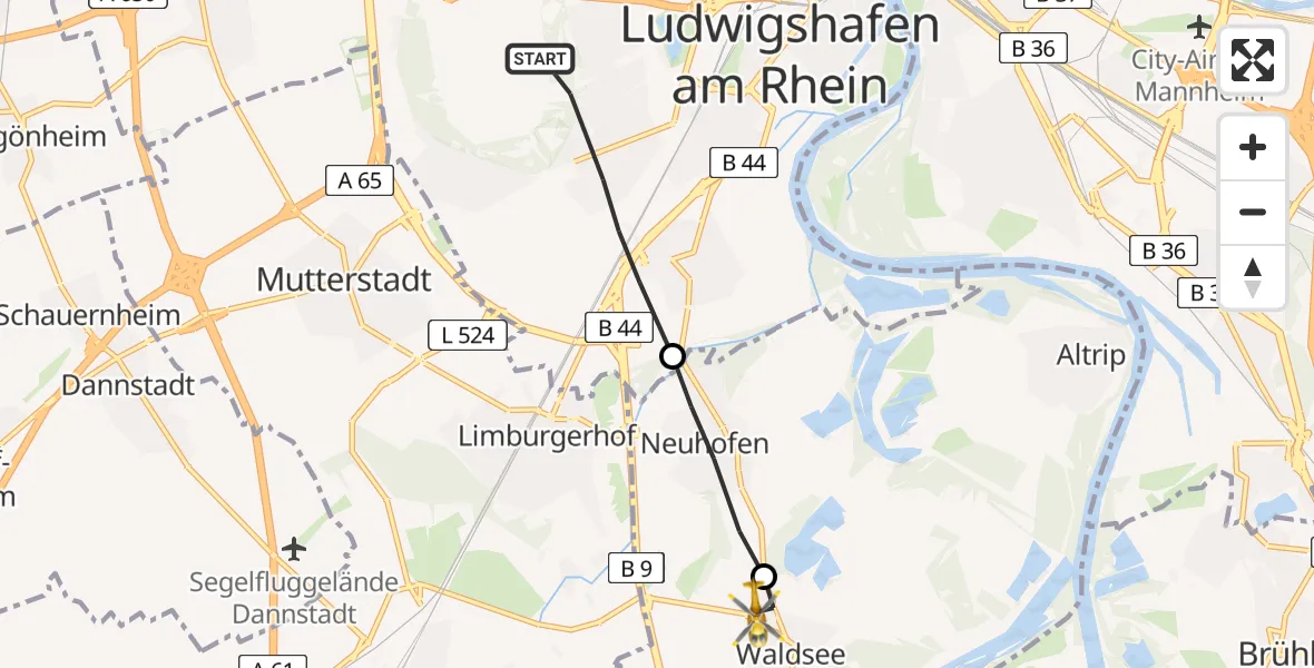 Routekaart van de vlucht: Rettungshubschrauber nach Waldsee, Sophie-Scholl-Straße