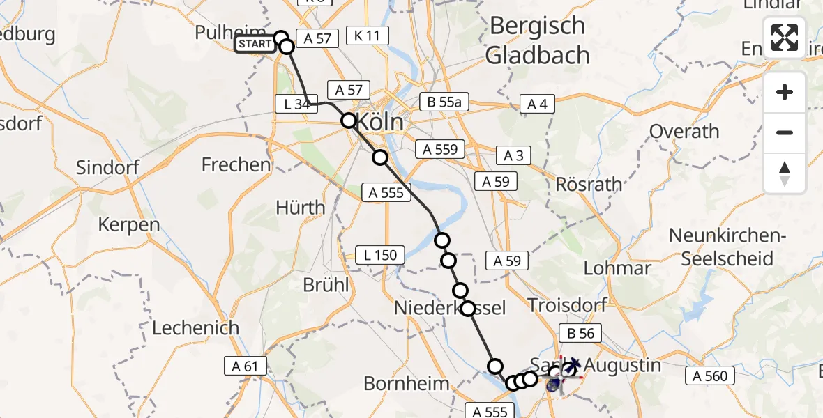 Routekaart van de vlucht: Polizeihubschrauber nach Sankt Augustin, Richthofenstraße