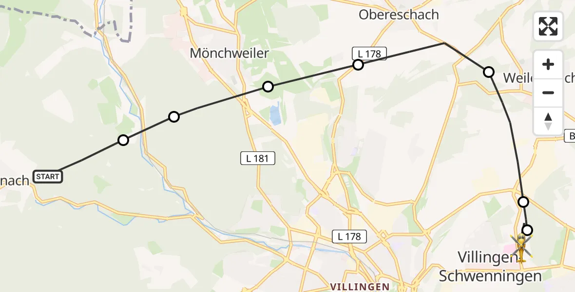 Flugroute Rettungshubschrauber Villingen-Schwenningen - DRF Air Rescue Station Villingen-Schwenningen Heliport (Christoph 11), 16 Februar 2026, 12:07