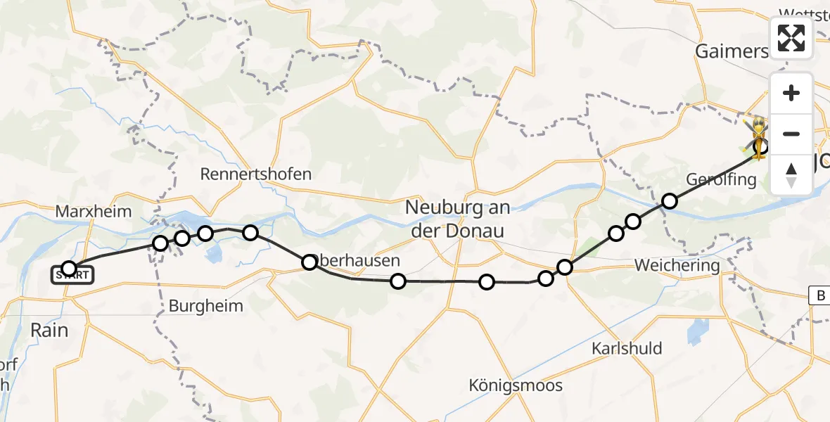 Routekaart van de vlucht: Rettungshubschrauber nach Ingolstadt Hospital Heliport