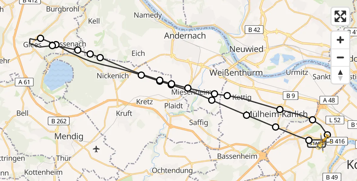 Flugroute Rettungshubschrauber Koblenz - Koblenz, 16 Februar 2026, 12:15