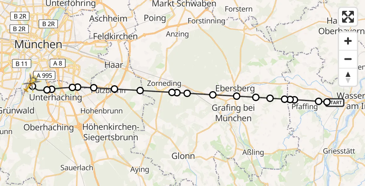 Flugroute Rettungshubschrauber Edling - ADAC Air Rescue Center Heliport (Christoph 1), 16 Februar 2026, 12:37
