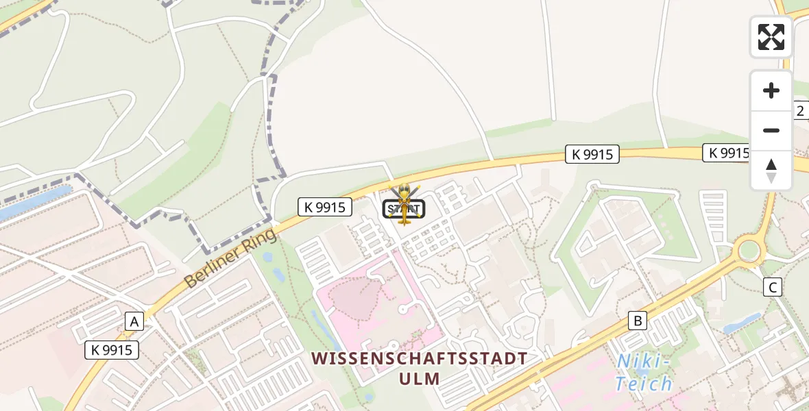 Flugroute Rettungshubschrauber ADAC Air Rescue Station Ulm (Christoph 22) - ADAC Air Rescue Station Ulm (Christoph 22), 16 Februar 2026, 12:40
