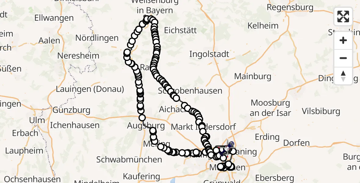 Routekaart van de vlucht: Polizeihubschrauber nach Oberschleissheim Heliport