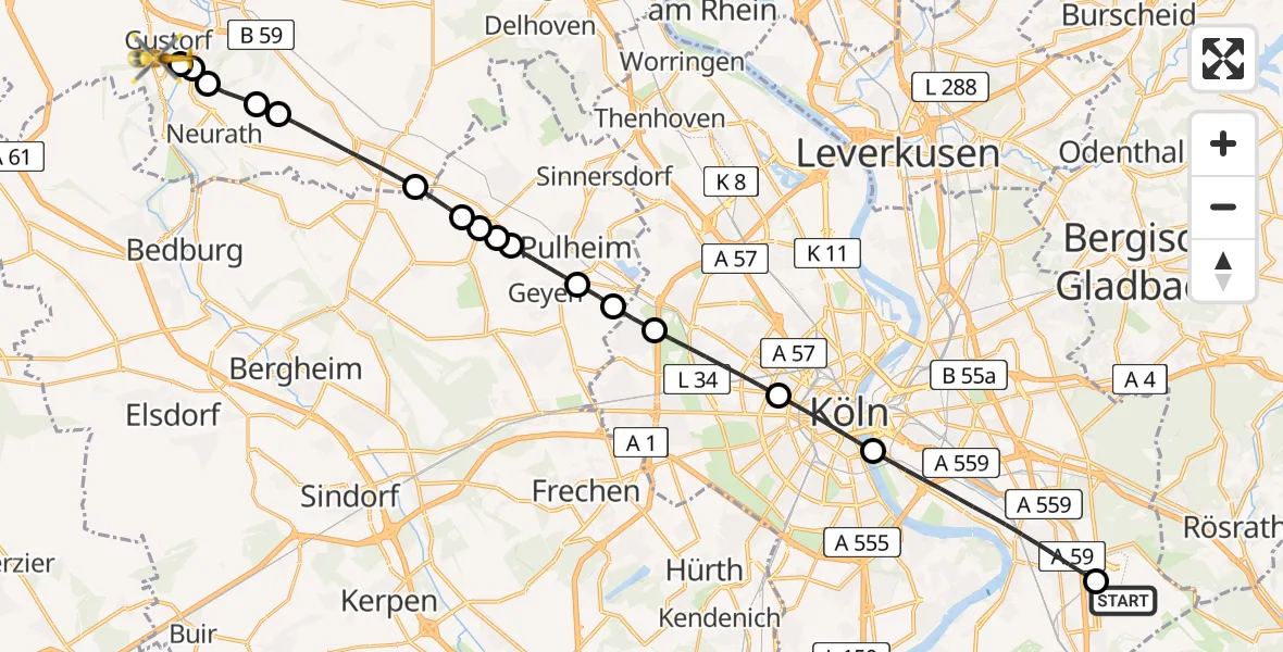 Flugroute Rettungshubschrauber Cologne Bonn Airport - Gindorf, 16 Februar 2026, 13:23