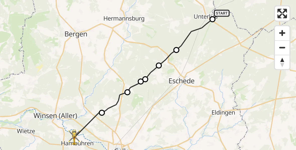 Flugroute Rettungshubschrauber Suderburg - Hambühren I, 16 Februar 2026, 13:24