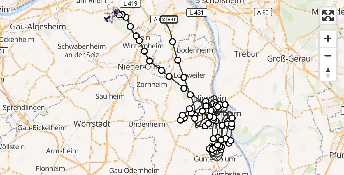 Flugroute Polizeihubschrauber Mainz - Mainz-Finthen Airfield, 16 Februar 2026, 13:25
