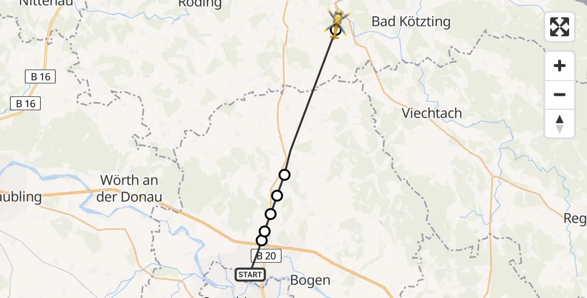 Flugroute Rettungshubschrauber Parkstetten - Staning, 16 Februar 2026, 13:28