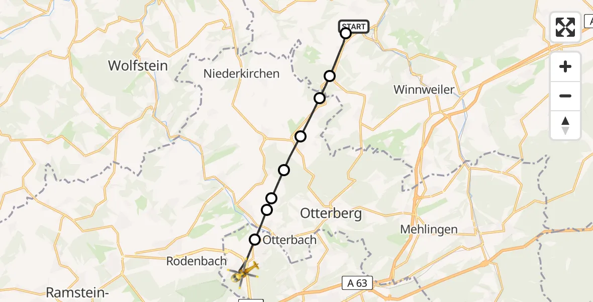 Flugroute Rettungshubschrauber Imsweiler UL - Kaiserslautern, 16 Februar 2026, 13:29