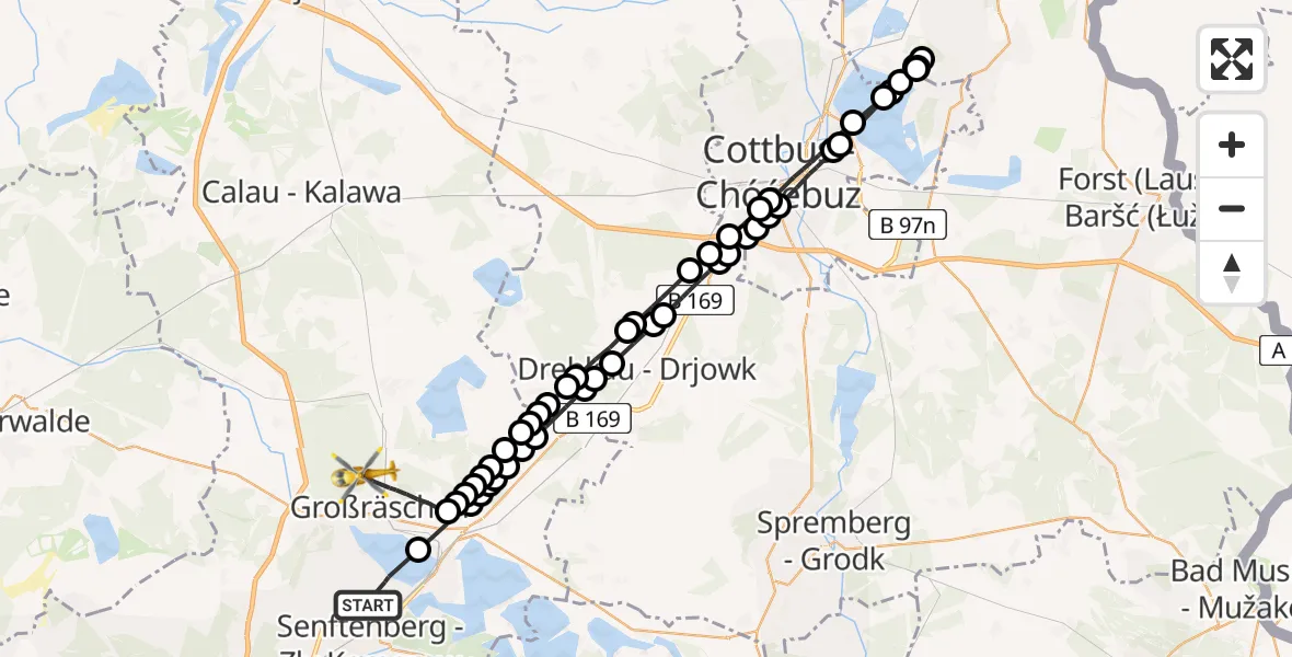 Routekaart van de vlucht: Rettungshubschrauber nach Großräschen, Cottbuser Straße