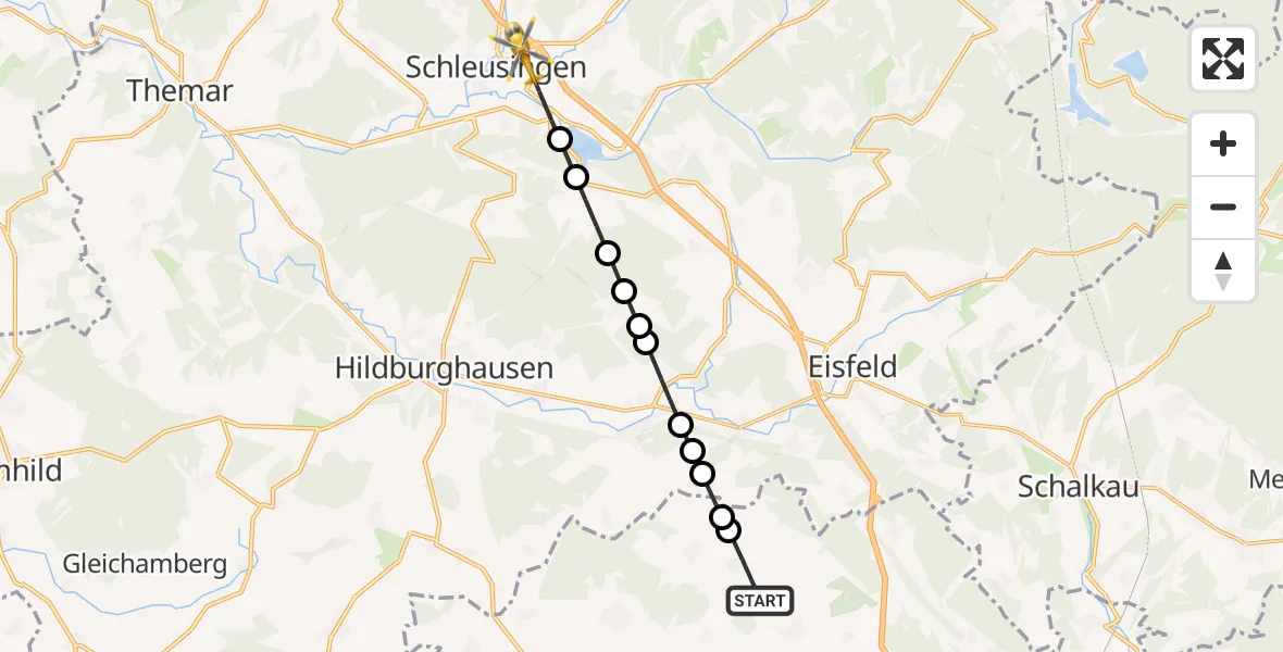 Flugroute Rettungshubschrauber Ahlstadt - Schleusingen, 16 Februar 2026, 13:43
