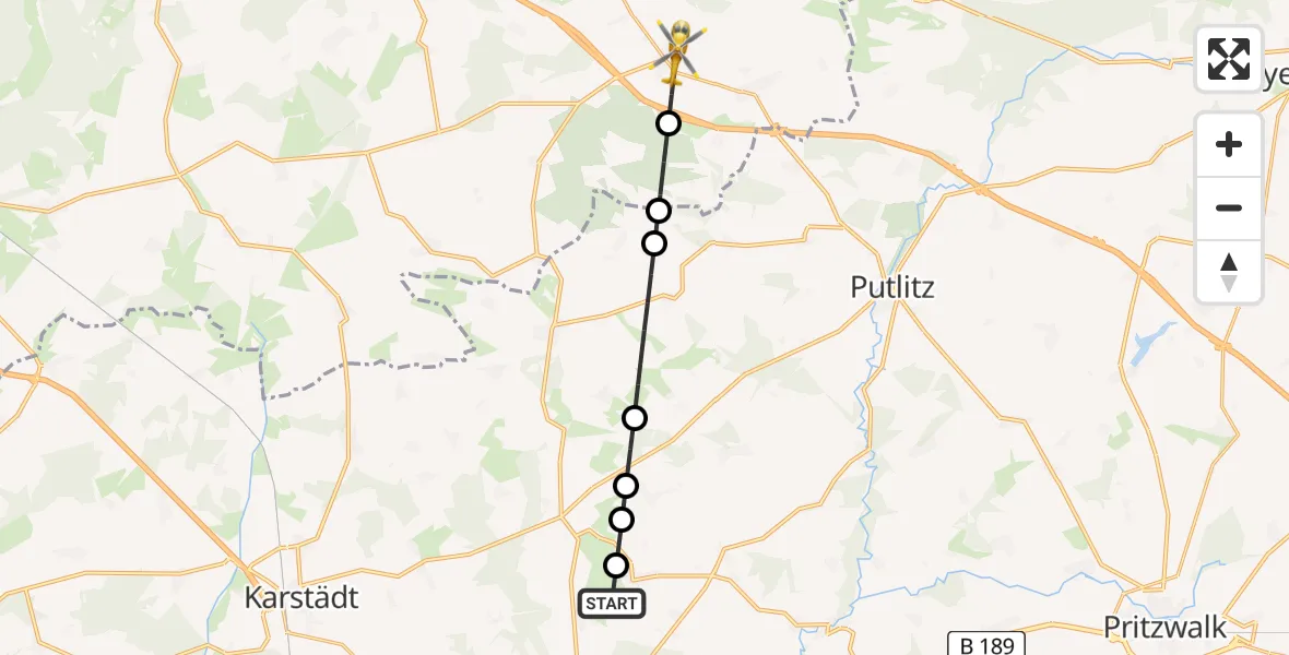 Flugroute Rettungshubschrauber Groß Pankow (Prignitz) - Marnitz, 16 Februar 2026, 13:51