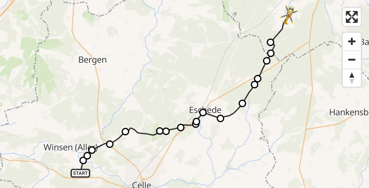 Flugroute Rettungshubschrauber Ovelgönne - Hösseringen, 16 Februar 2026, 14:08