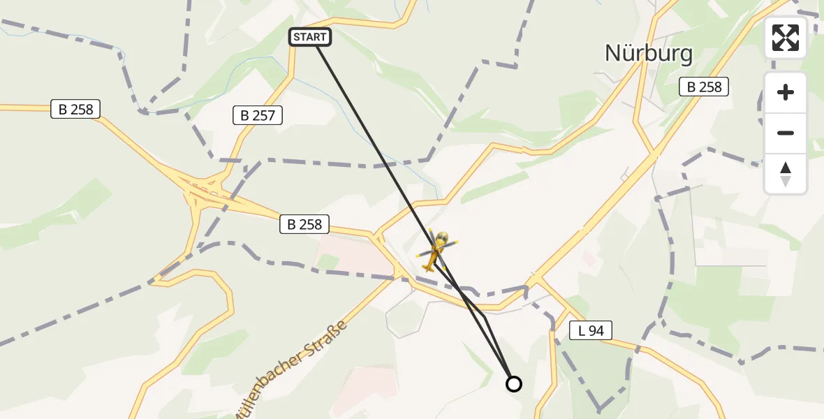 Flugroute Ambulanzhubschrauber Quiddelbach - Nürburgring Heliport, 16 Februar 2026, 14:15