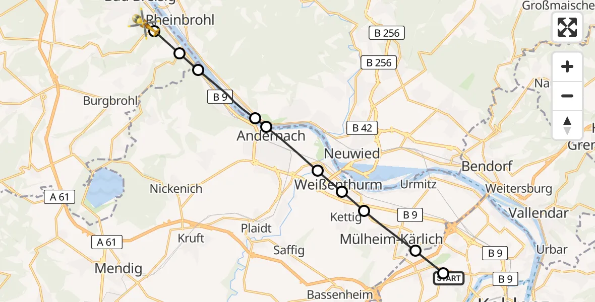 Flugroute Rettungshubschrauber Koblenz - Bad Breisig, 16 Februar 2026, 14:15