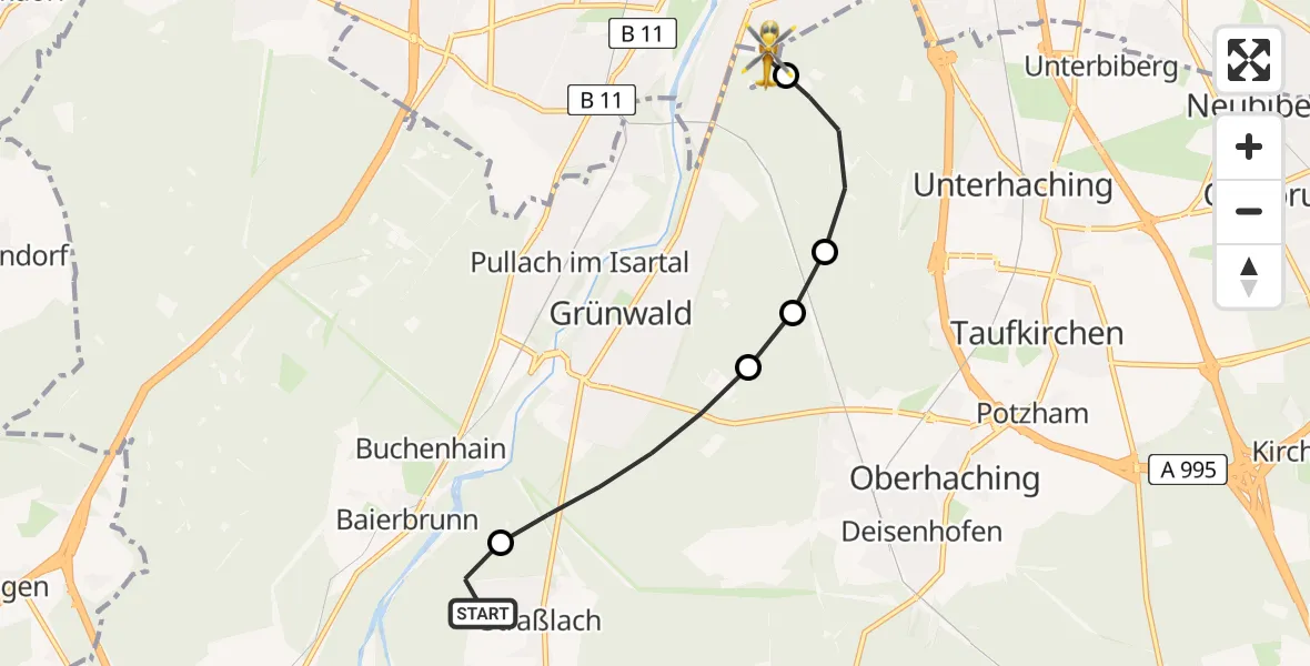 Flugroute Rettungshubschrauber Straßlach-Dingharting - ADAC Air Rescue Center Heliport (Christoph 1), 16 Februar 2026, 14:22