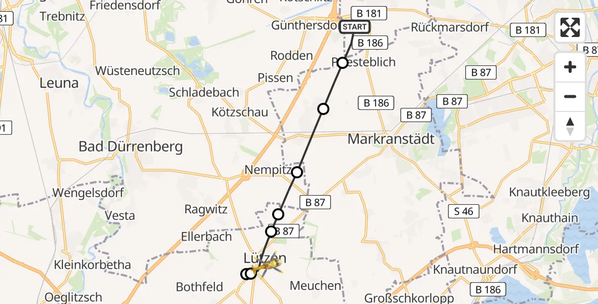 Flugroute Rettungshubschrauber Schkeuditz - Lützen, 16 Februar 2026, 14:28