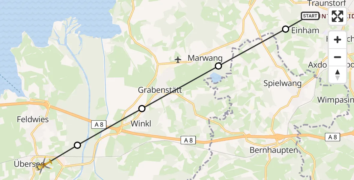 Flugroute Rettungshubschrauber Gemarkung Haslach - Übersee, 16 Februar 2026, 14:34