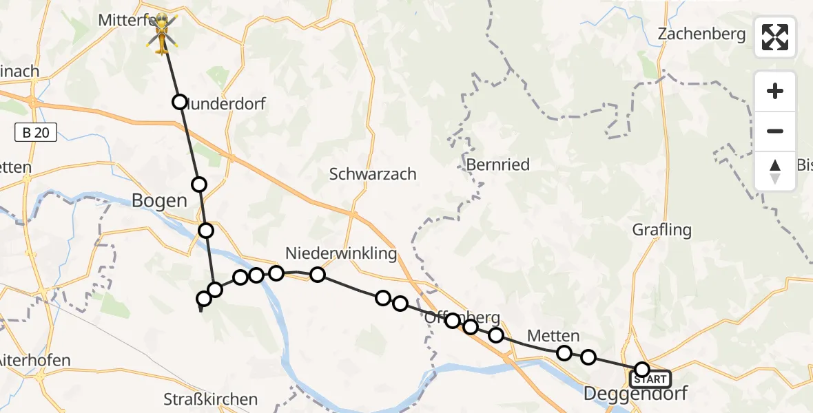 Flugroute Rettungshubschrauber Kleinfilling - Mitterfels, 16 Februar 2026, 14:43