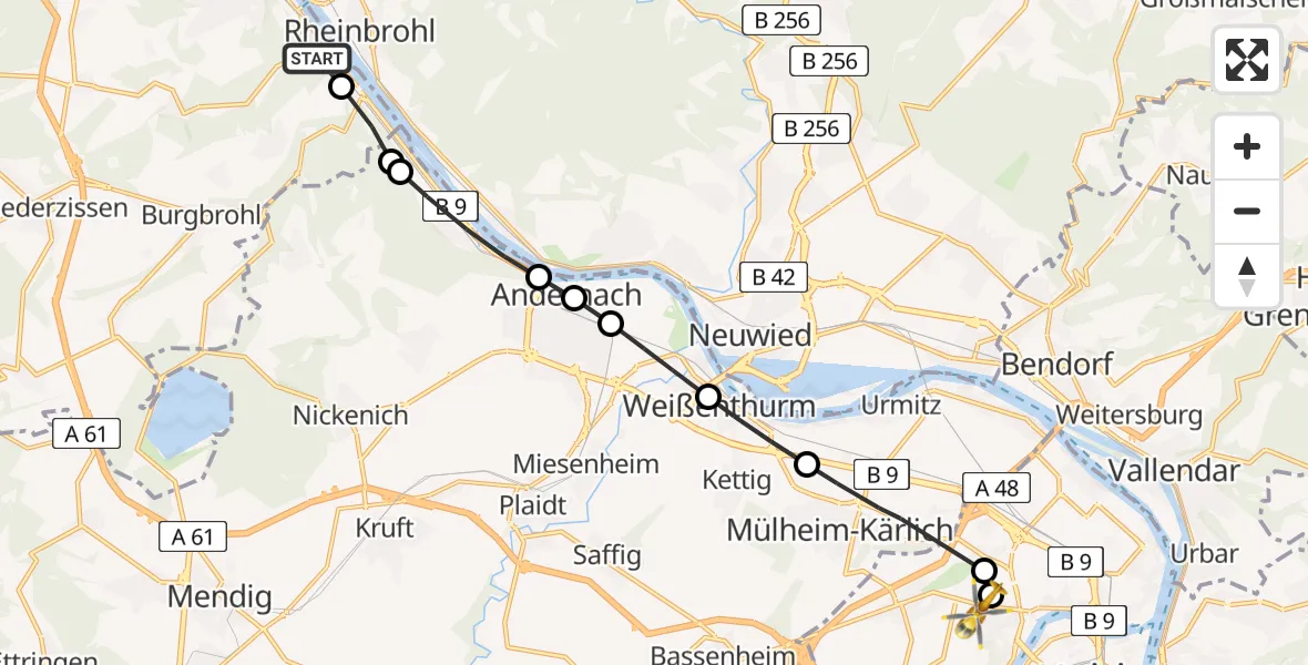 Flugroute Rettungshubschrauber Bad Breisig - Koblenz, 16 Februar 2026, 14:54