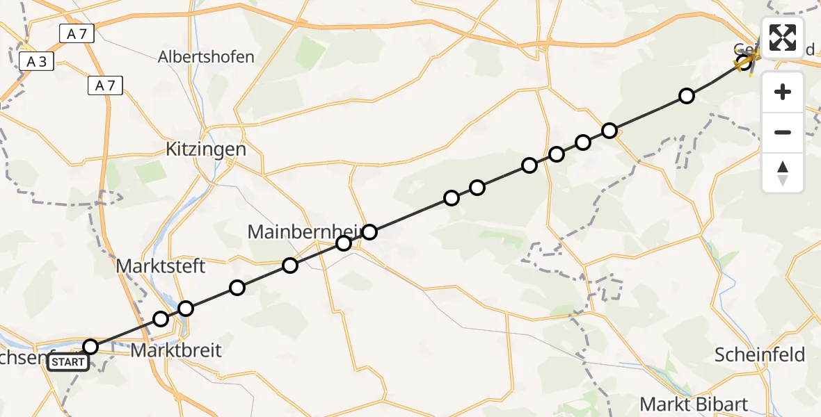 Flugroute Rettungshubschrauber Ochsenfurt Hospital Heliport - Langenberg, 16 Februar 2026, 15:03