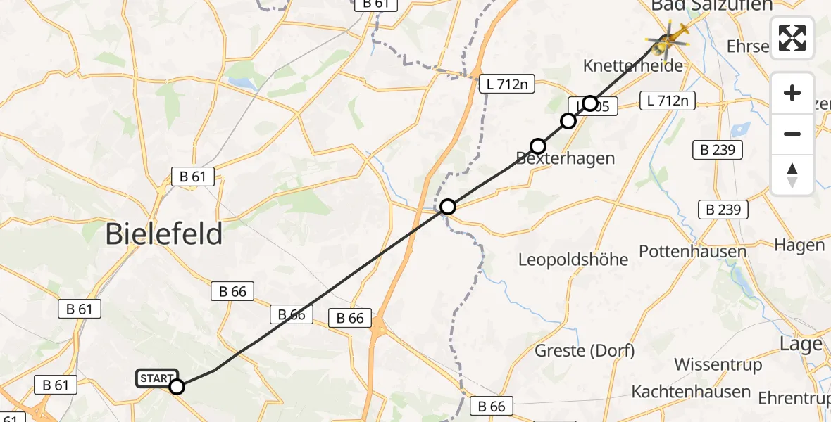 Flugroute Rettungshubschrauber Luftrettungszentrum Bielefeld - Knetterheide, 16 Februar 2026, 15:14