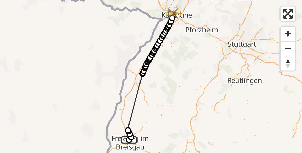 Flugroute Rettungshubschrauber Freiburg im Breisgau Airfield - Karlsruhe, 16 Februar 2026, 15:22