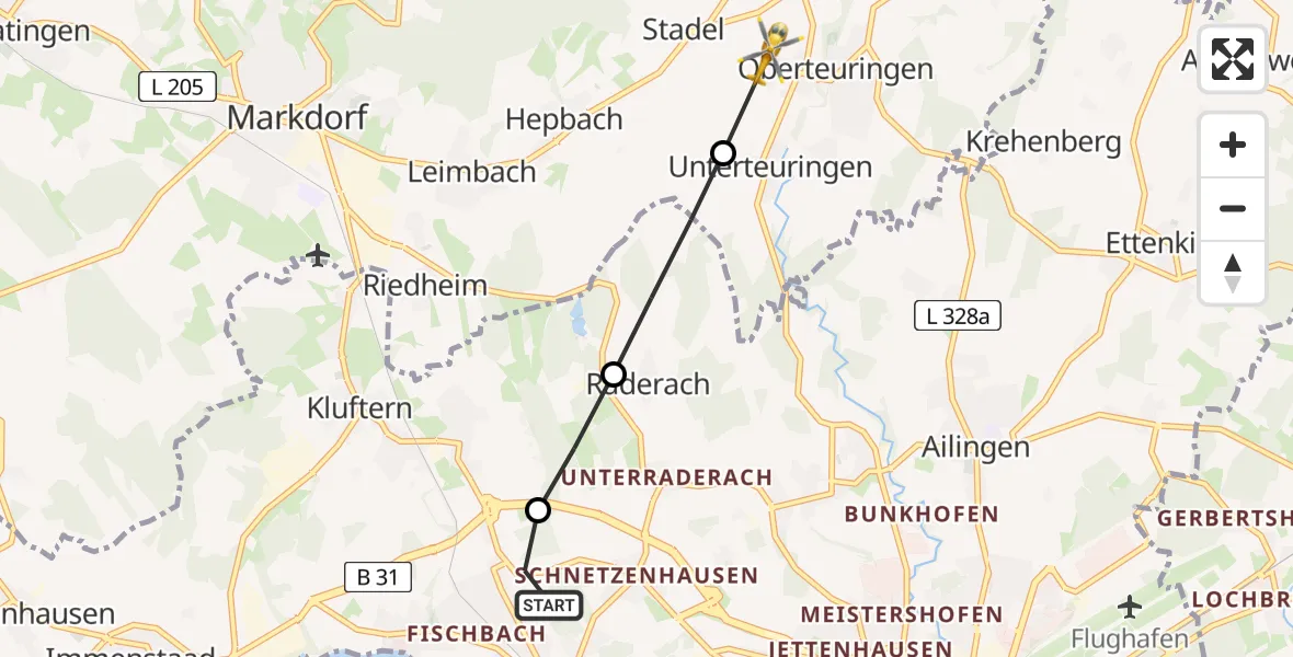 Routekaart van de vlucht: Rettungshubschrauber nach Oberteuringen, Eugen-Bolz-Straße