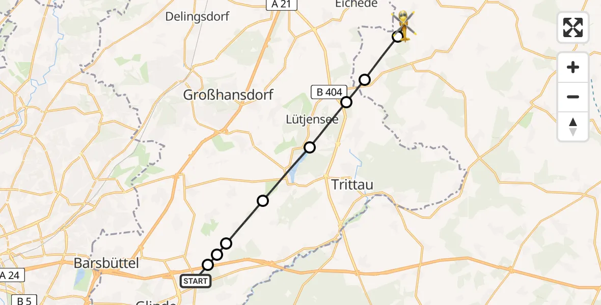 Flugroute Ambulanzhubschrauber Reinbek - Schiphorst, 16 Februar 2026, 15:40