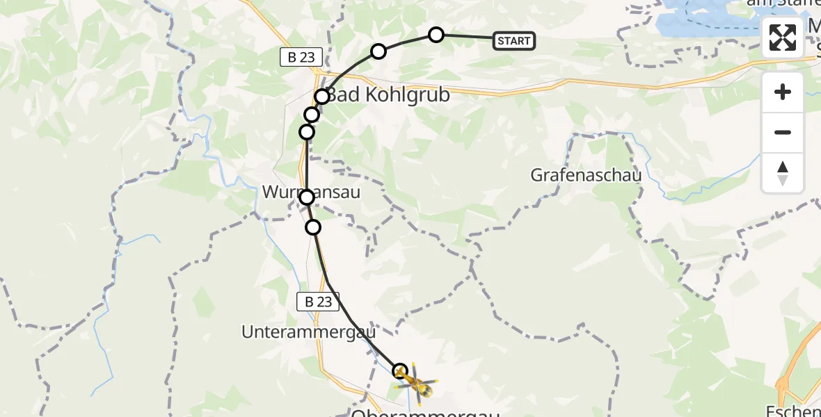Routekaart van de vlucht: Rettungshubschrauber nach Oberammergau