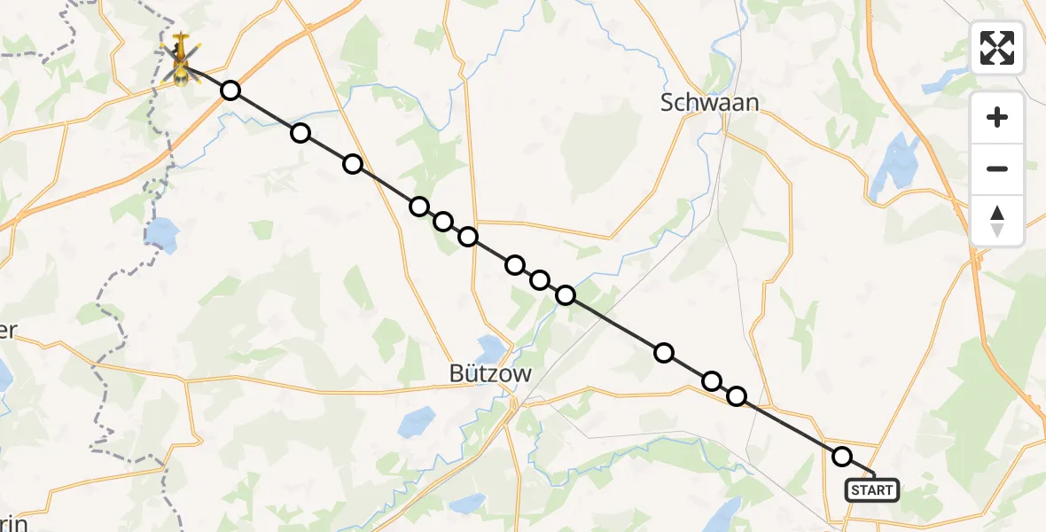 Flugroute Rettungshubschrauber Suckow - Satow, 16 Februar 2026, 15:50