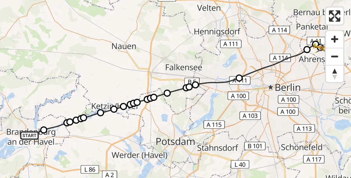Routekaart van de vlucht: Rettungshubschrauber nach Ahrensfelde Heliport