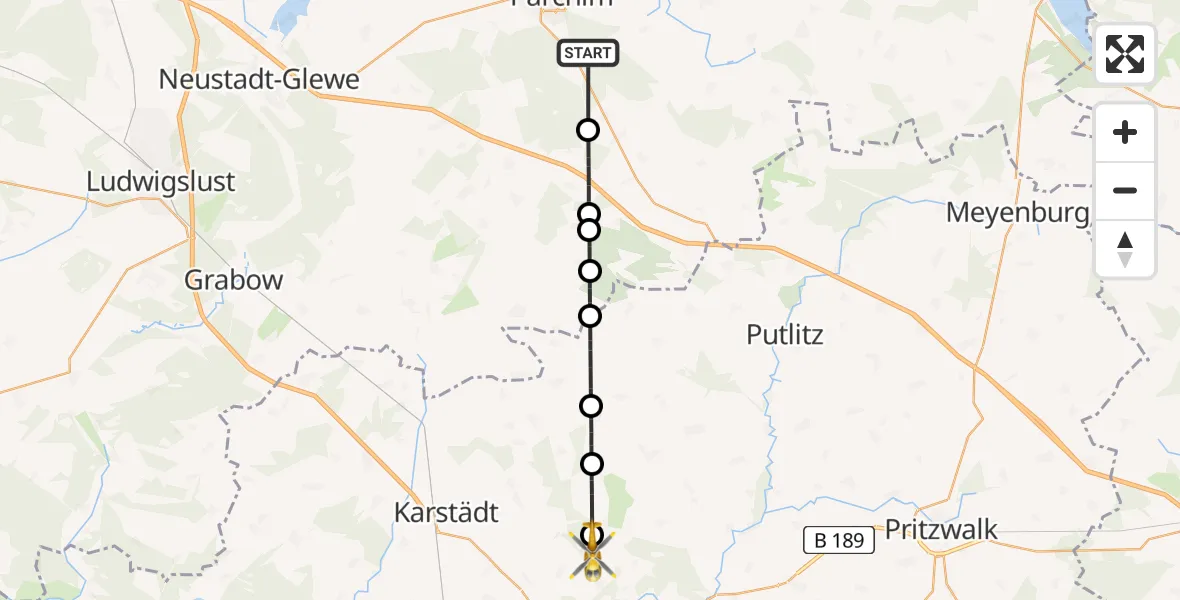 Flugroute Rettungshubschrauber Slate - Groß Pankow (Prignitz), 16 Februar 2026, 15:55
