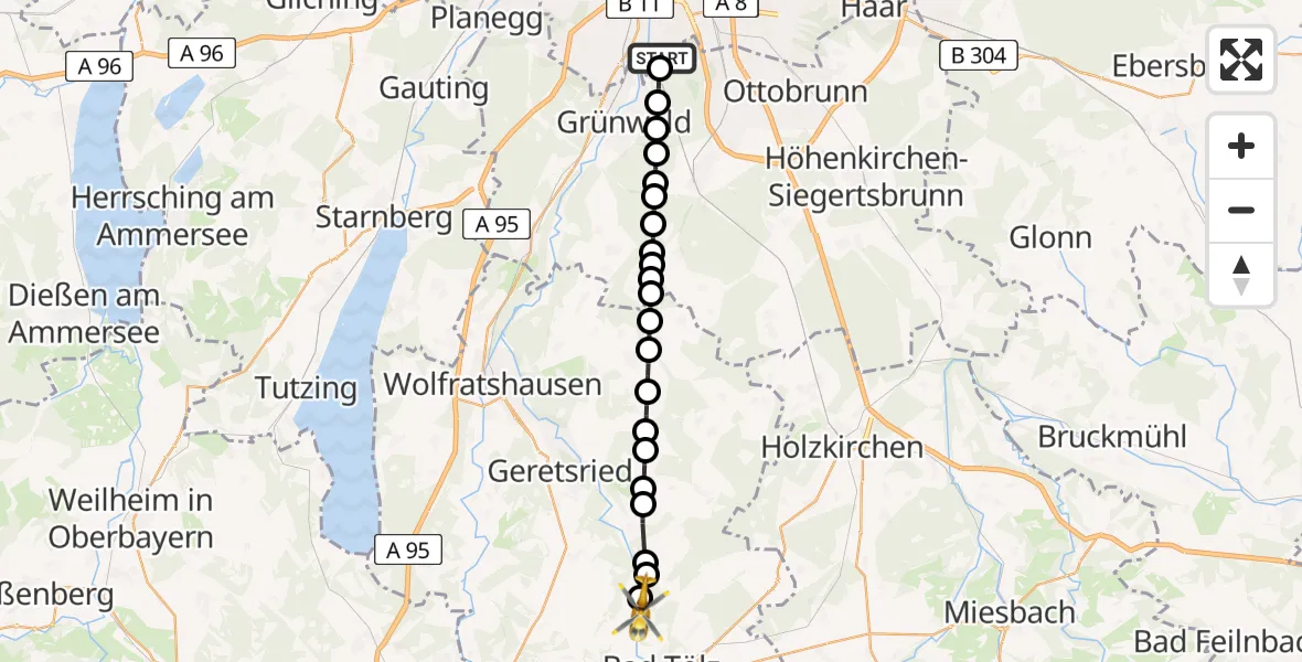 Flugroute Rettungshubschrauber ADAC Air Rescue Center Heliport (Christoph 1) - Oberfischbach, 16 Februar 2026, 15:55
