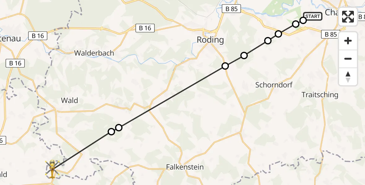 Routekaart van de vlucht: Rettungshubschrauber nach Wald