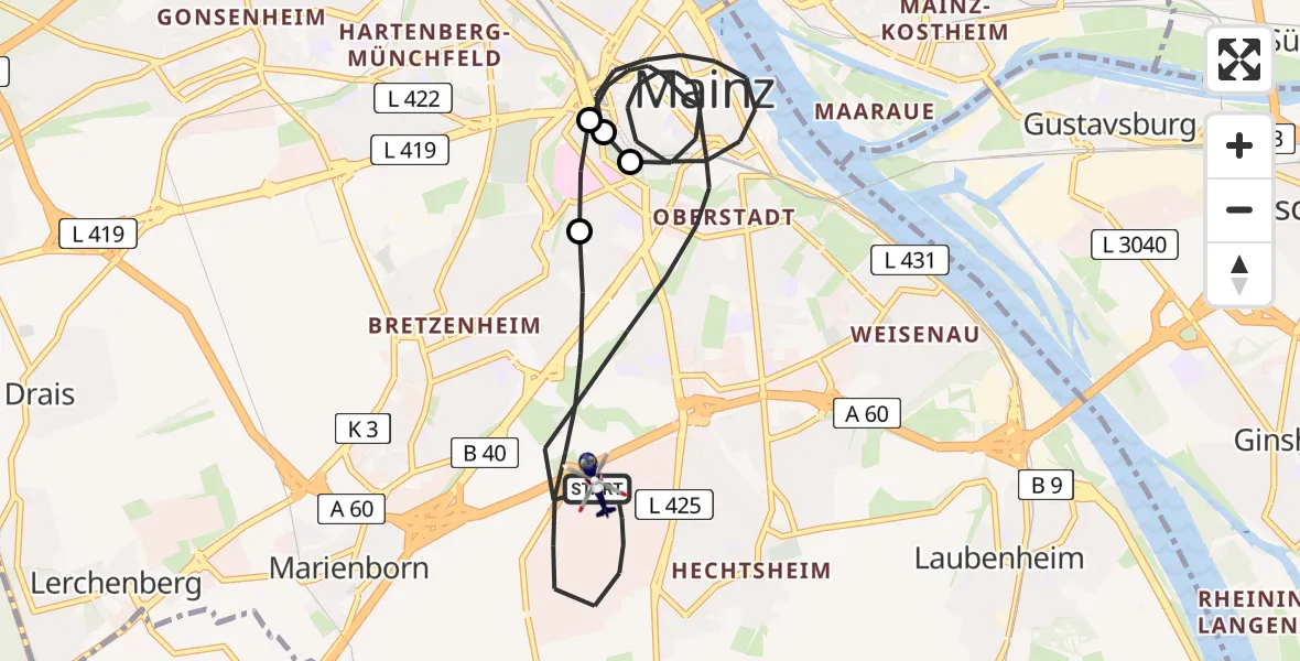 Flugroute Polizeihubschrauber Mainz - Mainz, 16 Februar 2026, 15:59
