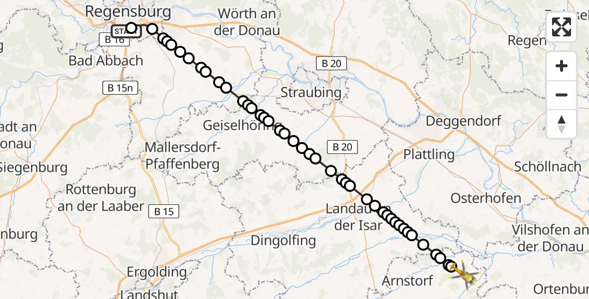 Routekaart van de vlucht: Rettungshubschrauber nach Johanniskirchen, Habach