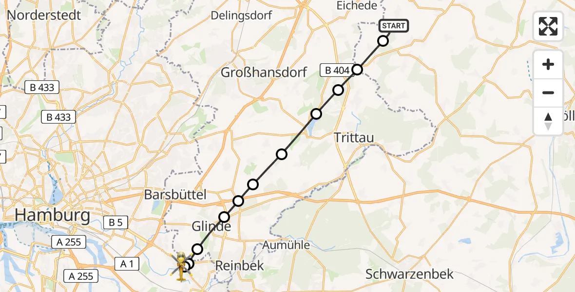Flugroute Ambulanzhubschrauber Schiphorst - Christoph Hansa ADAC Helipad, 16 Februar 2026, 16:15