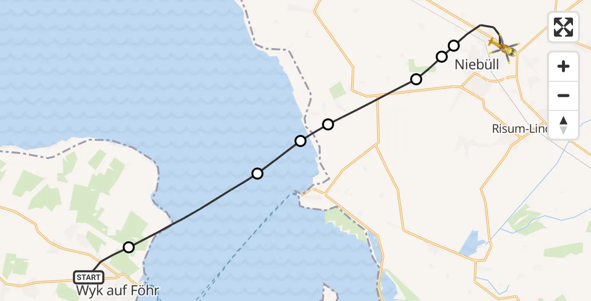 Flugroute Rettungshubschrauber Wrixum - Niebüll, 16 Februar 2026, 16:18