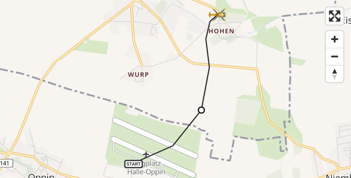 Flugroute Ambulanzhubschrauber Halle-Oppin Airfield - Petersberg, 16 Februar 2026, 16:26