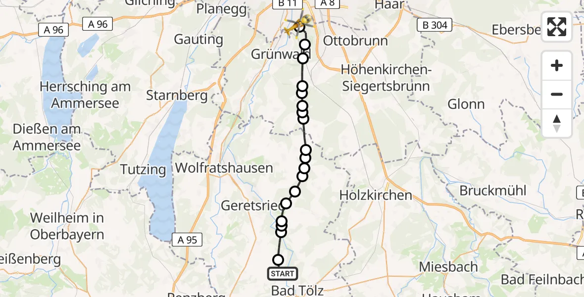Flugroute Rettungshubschrauber Fischbach - ADAC Air Rescue Center Heliport (Christoph 1), 16 Februar 2026, 16:26