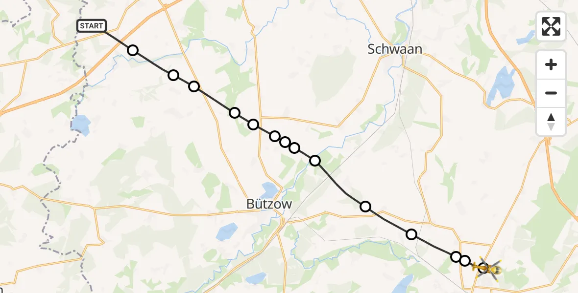 Flugroute Rettungshubschrauber Satow - Suckow, 16 Februar 2026, 16:27