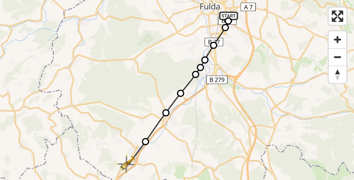 Flugroute Rettungshubschrauber Fulda Hospital Heliport - Flieden, 16 Februar 2026, 16:36