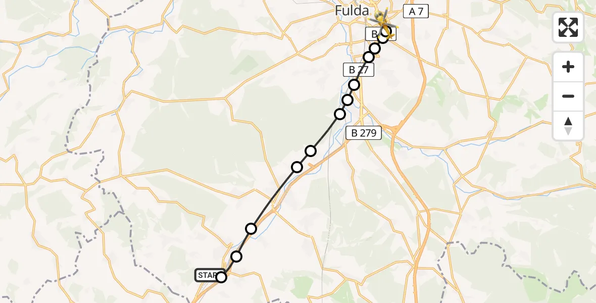 Routekaart van de vlucht: Rettungshubschrauber nach Fulda Hospital Heliport