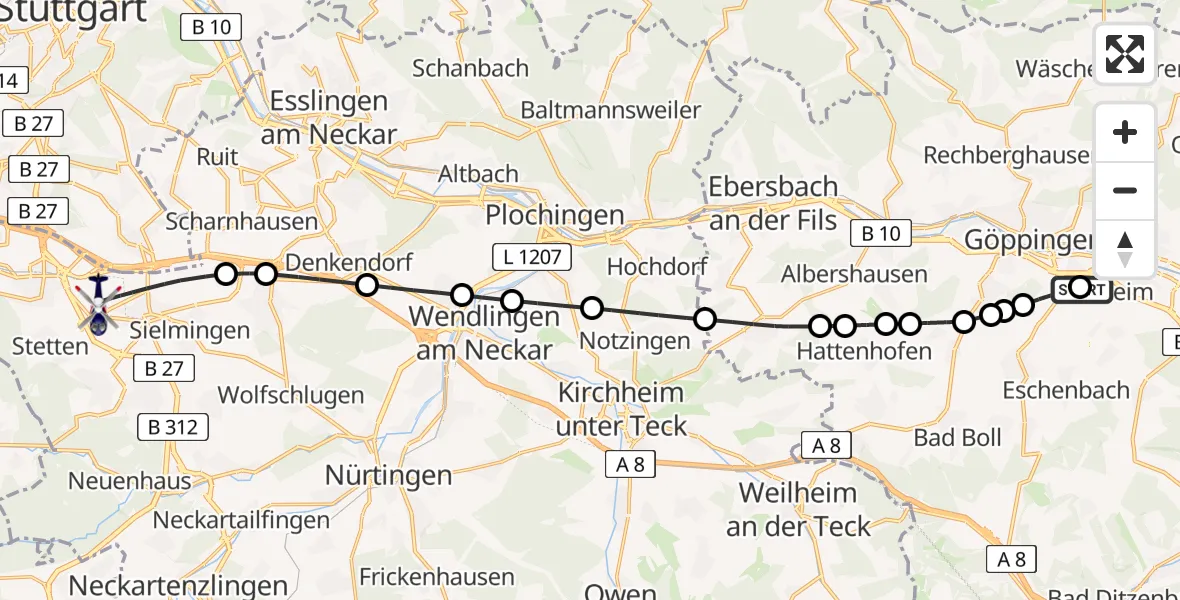 Routekaart van de vlucht: Polizeihubschrauber nach Stuttgart Airport